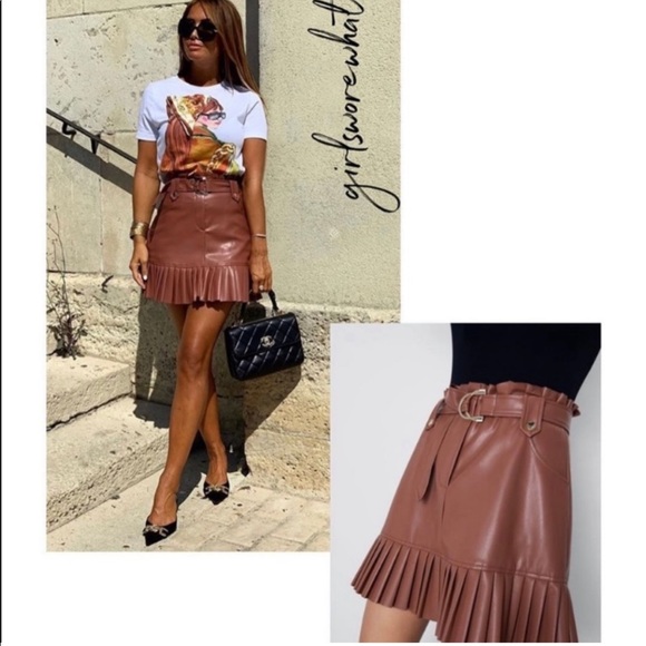 ZARA FAUX LEATHER PLEATED SKIRT - Picture 2 of 7